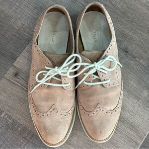 Cole Haan LunarGrand Wingtip Oxfords - Beige Suede, Mint Green Sole/Laces, 8.5B